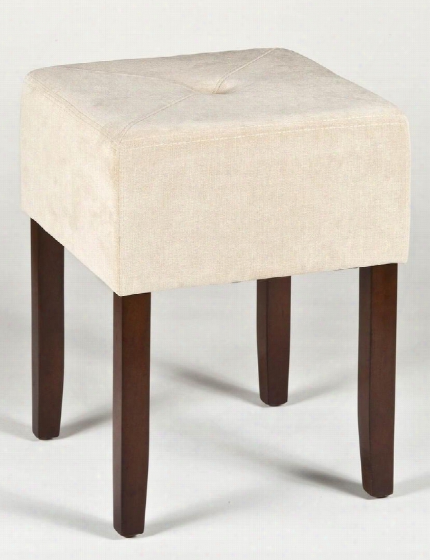 55240 Bellamy 16.75" Square Backless Vanity Stool With Light Beige Fabric Upholstery And Rubber Wood Base In Brown