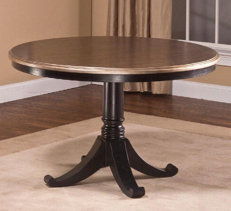 5559dtb Bennington 48" Round Dining Table With Pedestal Base Gold Metallic Finished Wood Veneer Top Rubberwood And Veneers Construction In Black Distressed