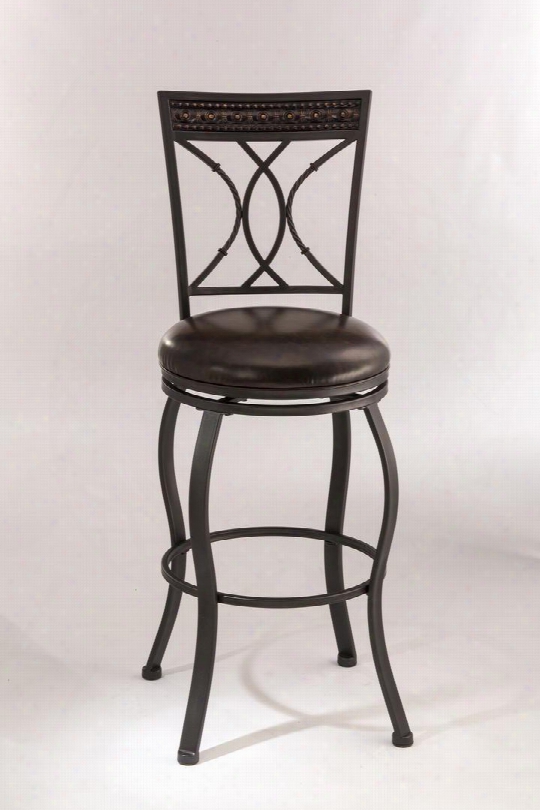 5670-830 Kirkham 46" Faux Leather Upholstered 360 Degree Swivel Bar Stool With Metal Frame In Black