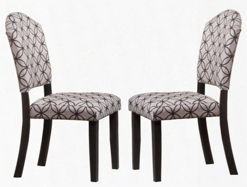 5676-801 Set Of 2 Lorient 38.5" Parsons Dining Chairs With Off White With Black Circle Pattern Fabric Uph Olstery And Mangifera Indica Construction In