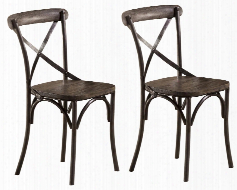 5676-802 Set Of 2 Lorient 35" Dining Chairs With X-back Design Washed Charcoal Grey Mango Wood And Metal Construction In Aged Steel