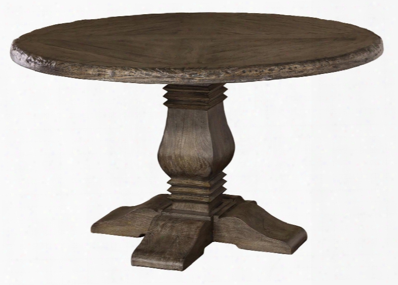 5676dtrd Lorient 54" Round Dining Table With Sandblasted Edges Pedestal Base And Mangifera Indica (mango Wood) Construction In Washed Charcoal Grey