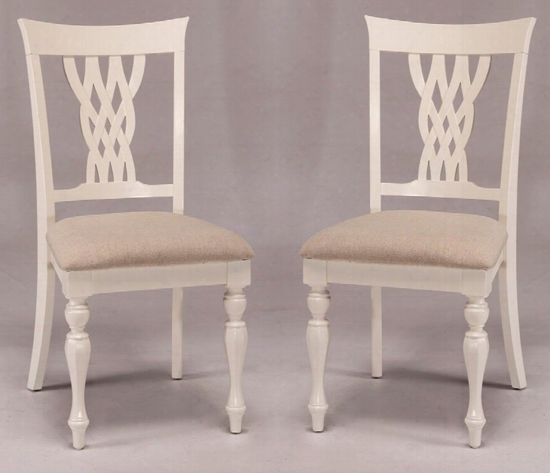 5753-802 Set Of 2 Embassy 40" Side Chairs With Off White Woven Fabric Upholstery Tapered And Turned Legs In