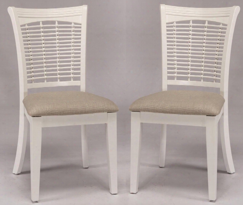 5791-802 Set Of 2 Abyberry 21.5" Wicker Side Chair With Cream Fabric Seat Bamboo Effect Back And Plywood Construction In White