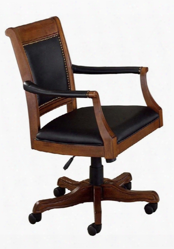 6060-801 Nassau 37.5"-40.5" Adjustable Height Game Chair With Black Leather Upholstery Nail Head Trim And China Bircb Wood Construction In  Brown