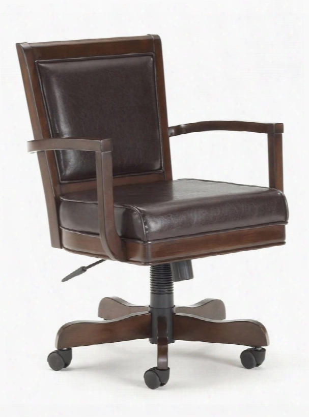 6124-801 Ambassador 34.25"-38.5" Adjustable Height Office Chair With Brown Bonded Leather Upholstery And China Birch Wood Construction In Rich Cherry