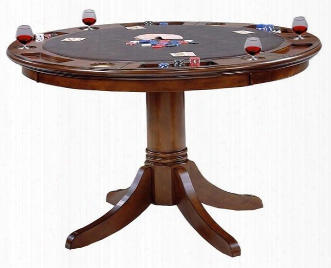 6125gtb Warrington 52" Round Game Table With Reversible Top Drink Holders Chip Trays And China Birch Construction In Medium Brown Cherry