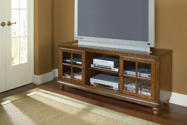 6179-880w Grand Bay 61" Entertainment Console With Glass Door Simple Pulls And Molding Detail In Warm