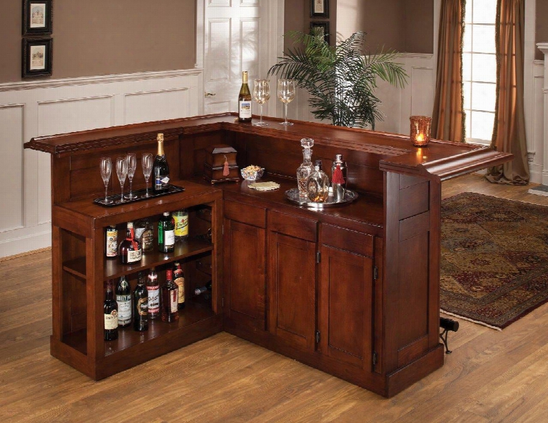 62578axche Classic 78" Large Bar With 12 Wine Bottle Storage Side Bar Foot Rest China Oak And Wood Veneer Mdf Construction In Cherry