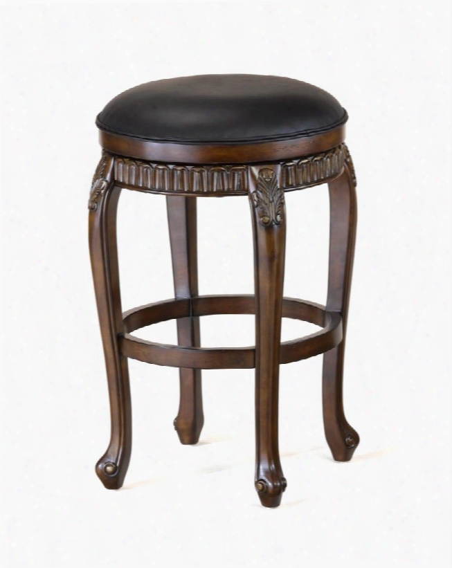 62993 Fleur De Lis 24" Backless Swivel Counter Stool With Wood Frame In Distressed Cherry With Copper