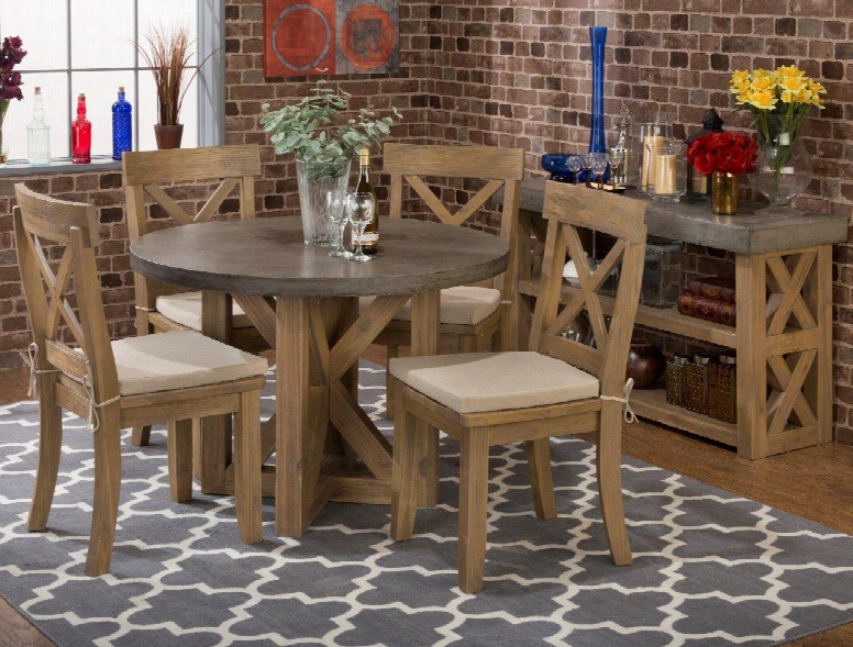 757-43tbktset7 Boulder Ridge Concrete Round Dining Table With 4 X Back Side