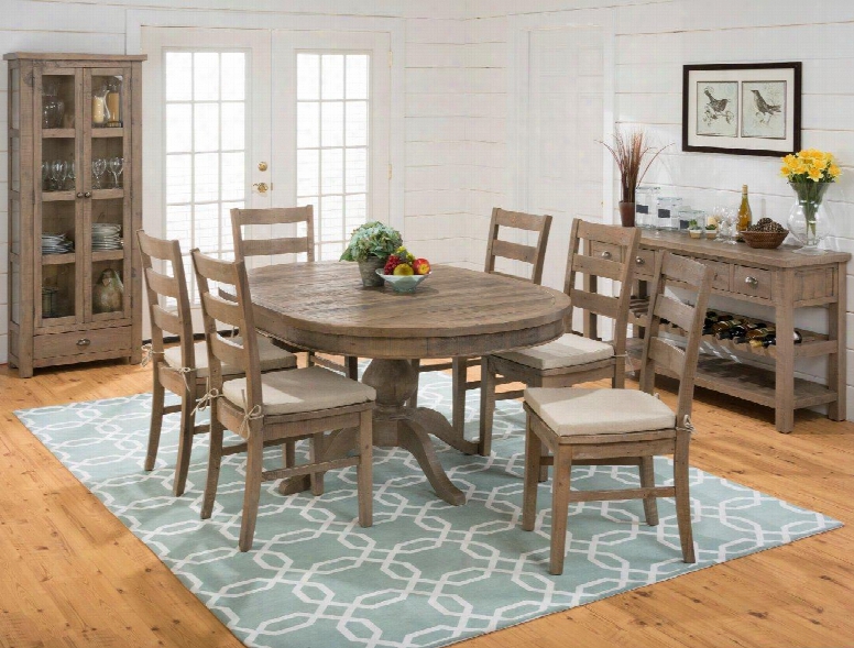 941-66tbktset7 Slater Mill Round To Oval Dining Table With 6 Ladderback