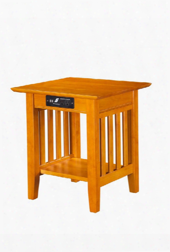 Ah14217 Mission End Table With Usb Charging Port Electriacl Outlet And Bottom Shelf In Caramel