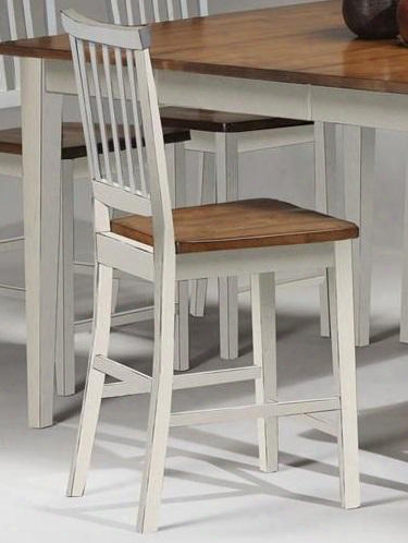 Arlington Ar-bs-180-whj-k30 48" Dining Room Slat Back Bar Stool With Stretchers Tapered Legs And Distressed Detailing In White