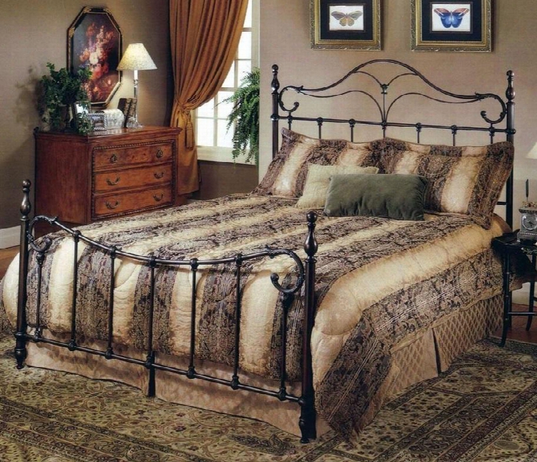 Bennett 1249bkr King Sized Bed With Headboard Footboard And Frame Elongated Finials And Cast Metal Construction In Antique Bronze