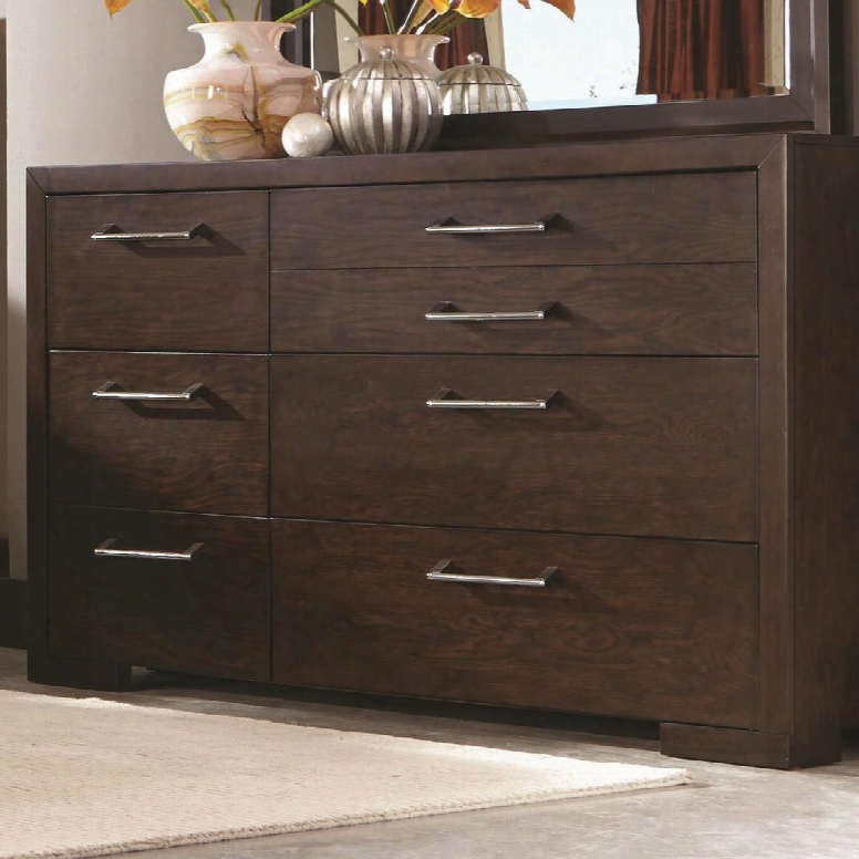 Berkshire 204463 64" Dresser With 7 Drawers Chrome Hardware Full Extension Drawer Glides Asian Hardwood And Red Oak Veneer Materials In Biter Chocolate