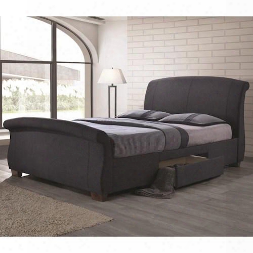 Bristol 300524ke Fully Upholstered King Bed With 2 Underbed Drawers In Dark Grey Fabric