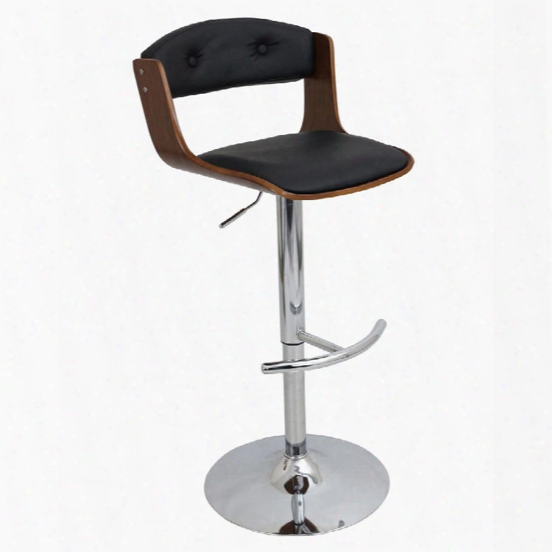 Bs-jy-scc Wl+bk Scucci Height Adjustable Mid-century Modern Barstool With Swivel In Walnut And