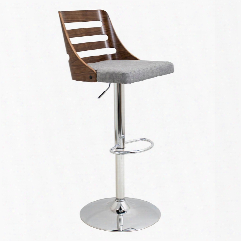 Bs-trv Wl+gy Trevi Height Adjustable Mid-century Modern Barstool With Swivel In Walnut And