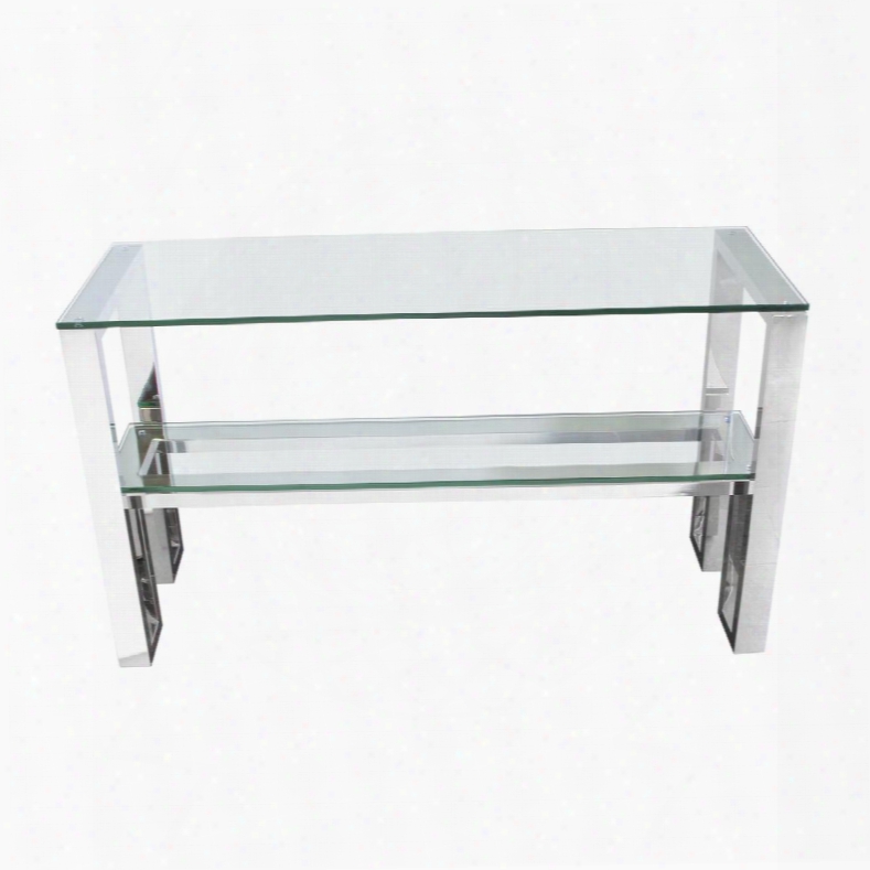 Carlsbad Carlsbadcs 47" Console Table With Clear Tempered Glass Top & Shelf And Stainless Steel