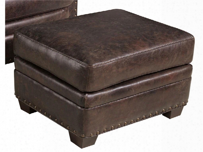 Carriage Series Ss132-ot-099 22" Traditional-style Living Room Ottoman With Tapered Legs Nailhead Trim And Leather Upholstery In Brown