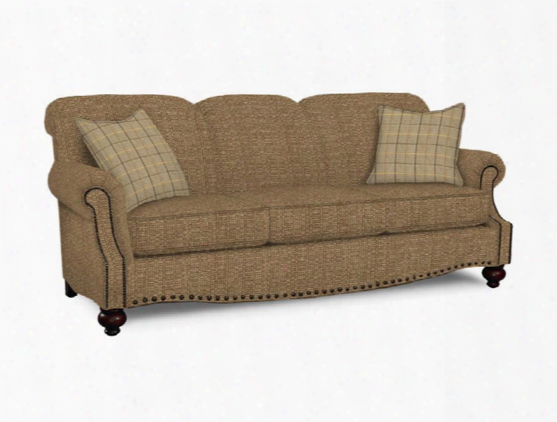 Club Room Collection 3991-62fc/fc118-2/cp91-8 88" Sofa With Antique Brass Nail Head Trim Turned Wood Legs And Sectioned Box Seat