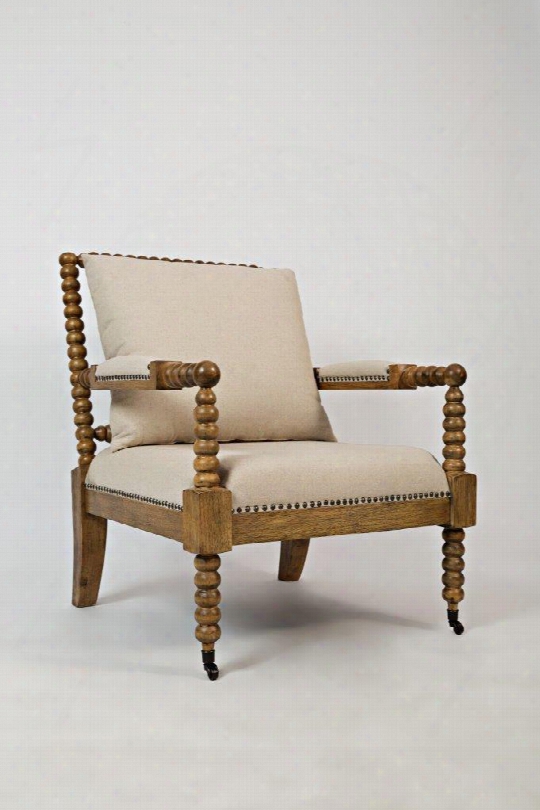 Collins Collection Collins-ch-vintage 34" Vintage Accent Chair With Fabric Upholstery Nail Head Trim Exposed Wood Frame And Traditional Style In