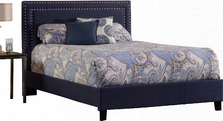 Davis 1884bkr King Sized Bed With Headboard Footboard Rails Pine Wood Construction And Fabric Upholstery In Navy