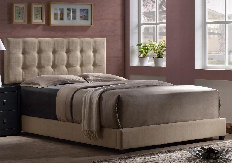 Duggan 1284bkr King Sized Bed With Headboard Footboard And Rails Tapered Legs And Linen Upholstery In Beige