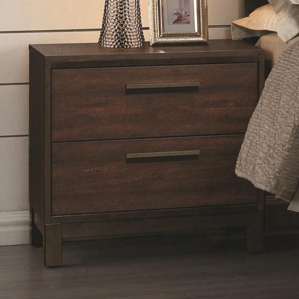 Edmonton Collection 204352 23" Nightstand With 2 Drawers Wide Metal Hardware Pulls 3d Paper Vinyl And Asian Hardwood Construction In Rustic Tobacco