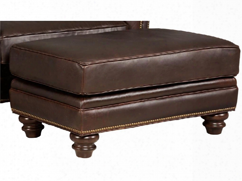 Etosha Series Ss124-ot-088 25" Traditional-style Living Room Halali Ottoman With Nail Head Accents Turned Legs And Leather Upholstery In Medium