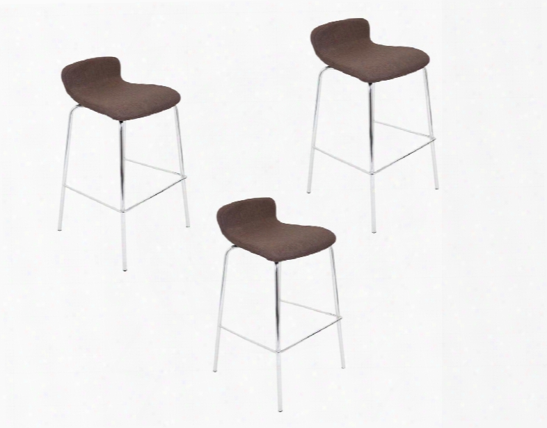 Fabric Stacker Bs-tw-fstk-bn3 Set Of (3) 35" Stackable Barstool With Fabric Upholstery Low Back Design And Stainless Steel Base In