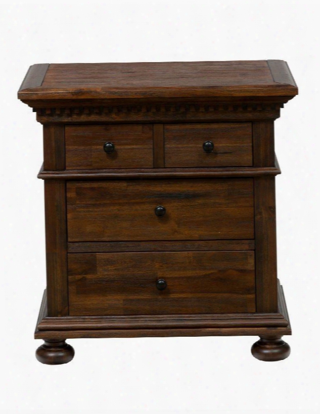 Geneva Hills Collection 680-90 28" Nightstand With 3 Drawers Acacia Veneer And Solids Molding Detailing Bun Feet And Casual Style In Rich