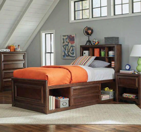 Greenough 400820t Twin Bed With Bookcase Storage In Maple Oak