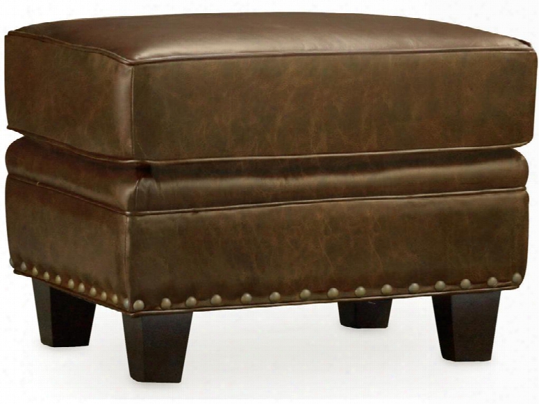 Kingston Series Ss167-ot-088 19" Traditional-style Living Room Eden Ottoman With Nail Head Accents Tapered Legs And Leather Upholstery In Dark