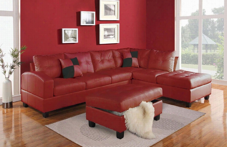 Kiva C Ollection 51190 Sectional Sofa With 2 Pillows And Bonded Leather Match Upholstery In Red