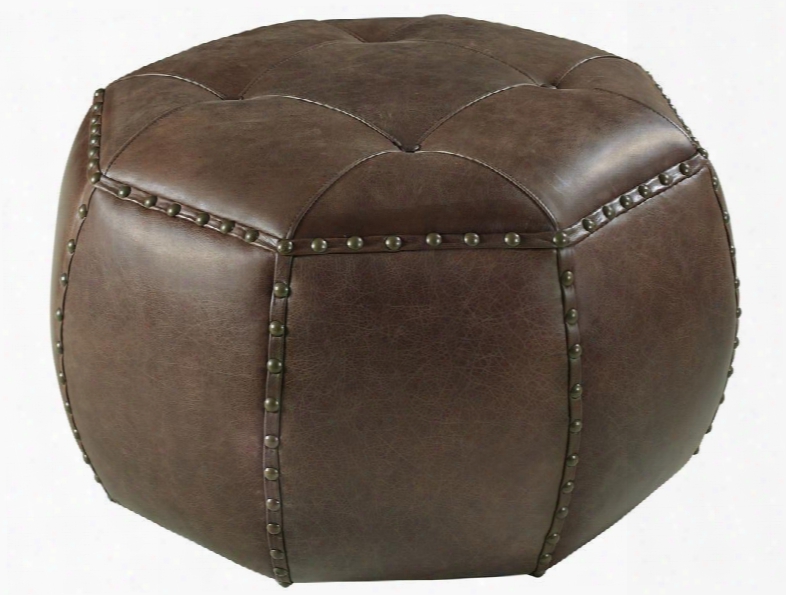 La Pedrera Series Ss389-ot-087 32" Traditional-style Living Room Pasaje Small Octagonal Ottoman With Nail Head Accents Tufted Detailing And Leather Upholstery