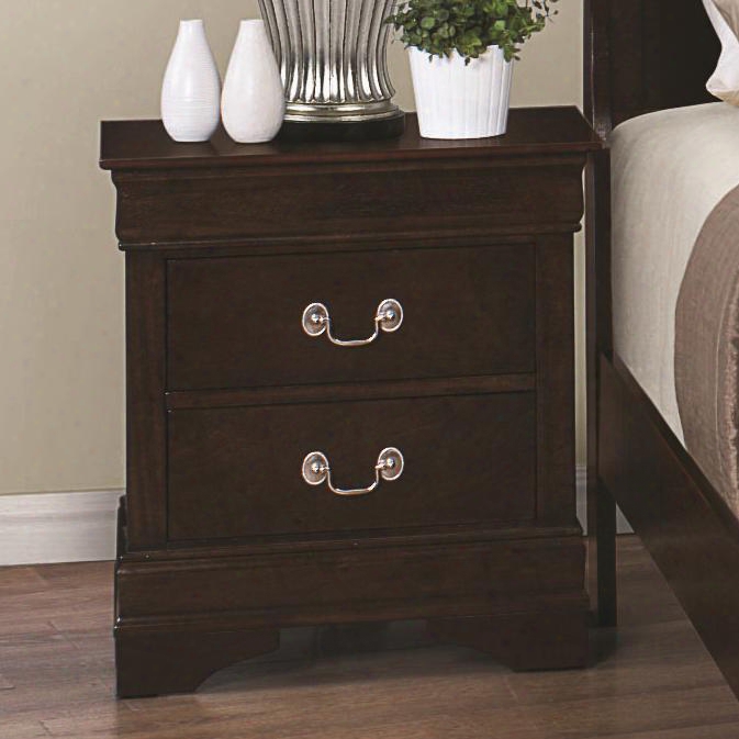 Louis Philippe Collection 202412 22" 2-drawer Nightstand With Molding Details Silver Bail Handles And Dovetail Drawer Construction In Cappuccino
