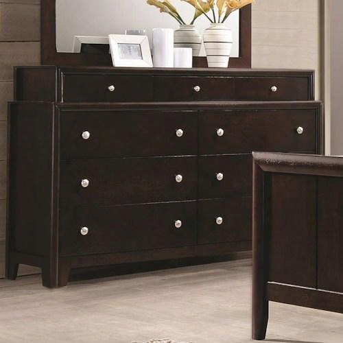 Madison Collection 204883 59" Dresser With Nine Dovetail Drawers Felt Lined Top Drawers And Nickel Finished Hardware In Dark Merlot