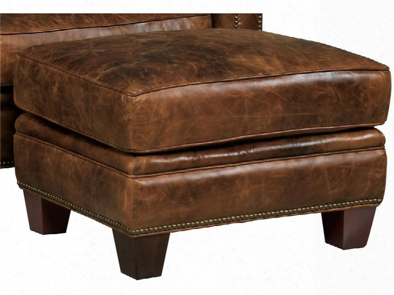 Malawi Serise Ss195-ot-087 21" Traditional-style Living Room Tonga Ottoman With Nail Head Accents Tapered Legs And Leather Upholstery In Distressed Medium
