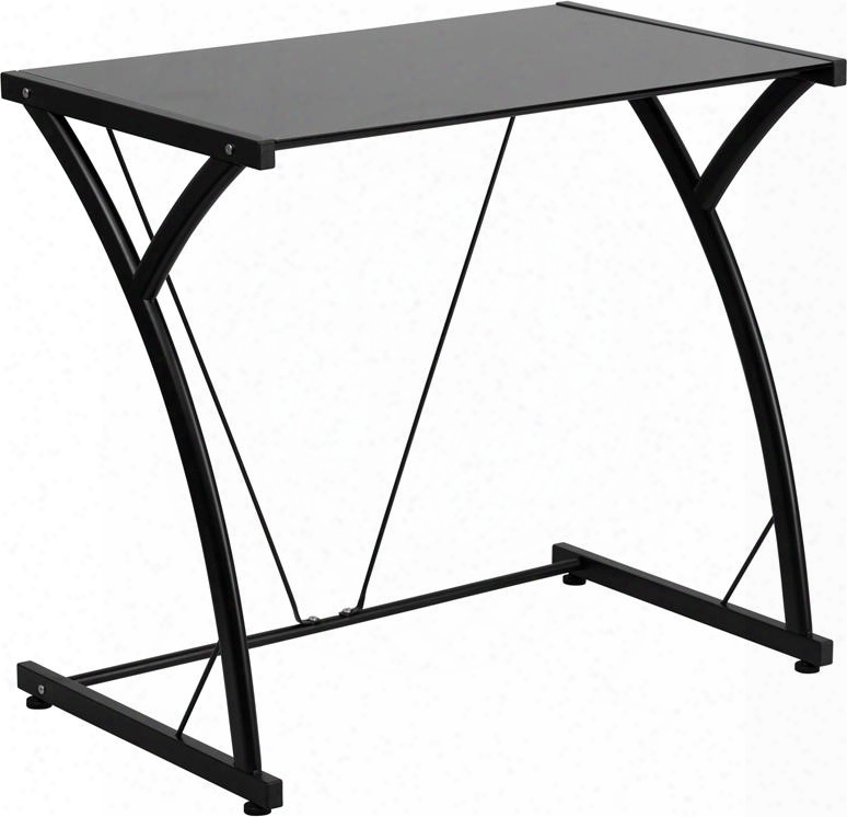 Nan-wk-sd-02-bk-gg 28.5" Computer Desk With Tempered Glass Top Plastic Floor Glides Supportive Braces And Powder Coated Frame Finish In