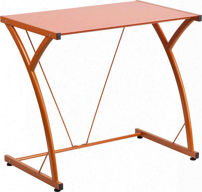 Nan-wk-sd-02-or-gg 28.5" Computer Desk With Tempered Glass Top Plastic Floor Glides Supportive Braces And Powder Coated Frame Finish In