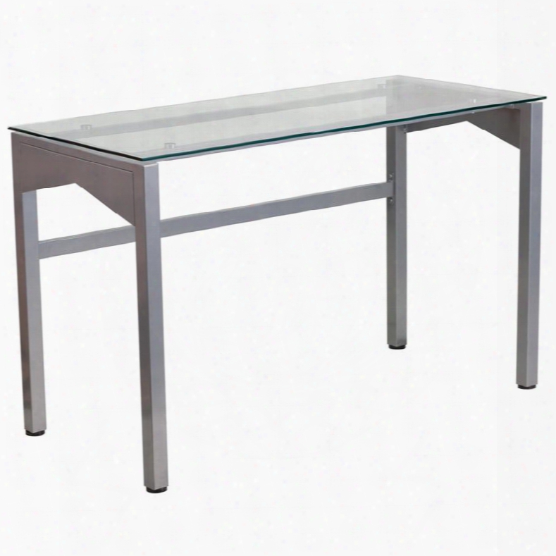 Nan-ylcd1219-gg Contemporary Desk With Clear Tempered Glass Top And Silver