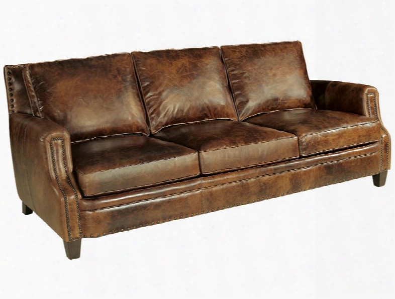 Parthenon Series Ss311-03-085 88" Traditional-style Living Room Temple-85 Stationary Sofa With Tapered Legs Nail Head Accents And Leather Upholstery In