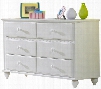 1528-717W Lauren 54" Wide Dresser With 6 Drawers MDF Construction Scalloped Design and Wooden Hardware in White