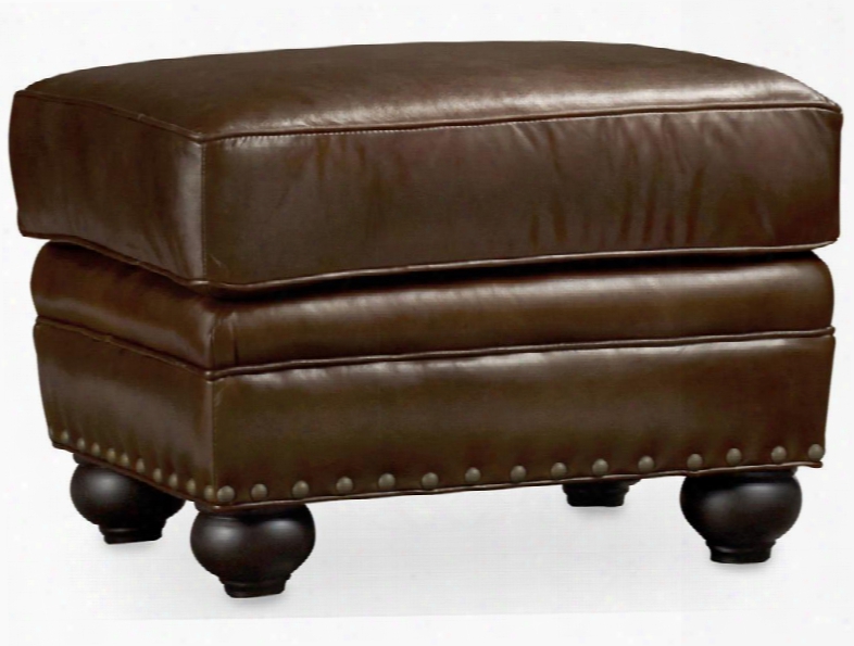 Sonata Series Ss138-ot-087 20" Traditional-style Living Room Largo Ottoman With Bun Feet Nailhead Trim And Leather Upholstery In Medium