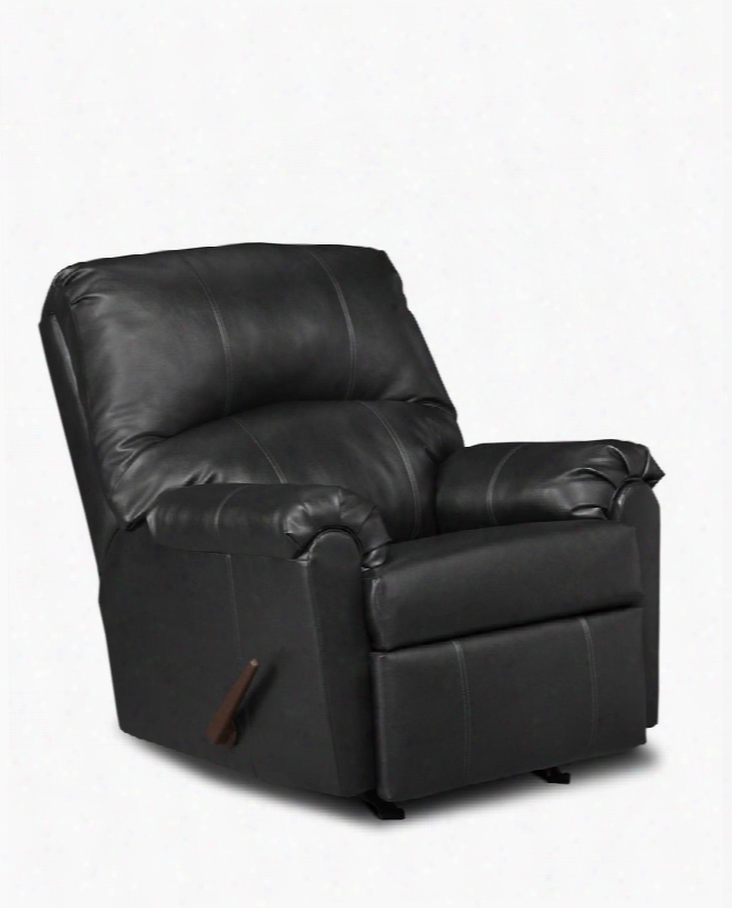 U278-19 Windsorblack 37" Windsor Bonded Leather Rocker Recliner With Stitched Detailing Plush Padded Arms And Split Back Cushion In