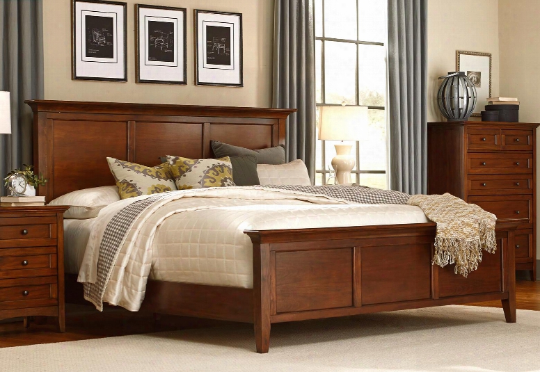 Westlake Wslcb5130 King Size Panel Bed With Solid Wood Construction Molding Details And Tapered Legs In Cherry Brown