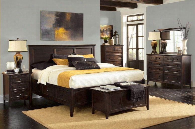 Westlake Wsldm5094 4-piece Bedroom Set With Queen Storage Bed Dresser Mirror And Single Nightstand In Dark Mahogany