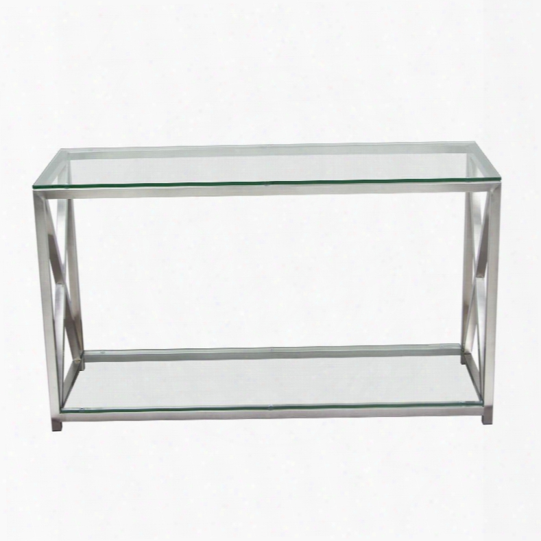 X-factor Xfactorcs 47" Console Table With Lear Glass Head & Shelf And Brushed Stainless Steel